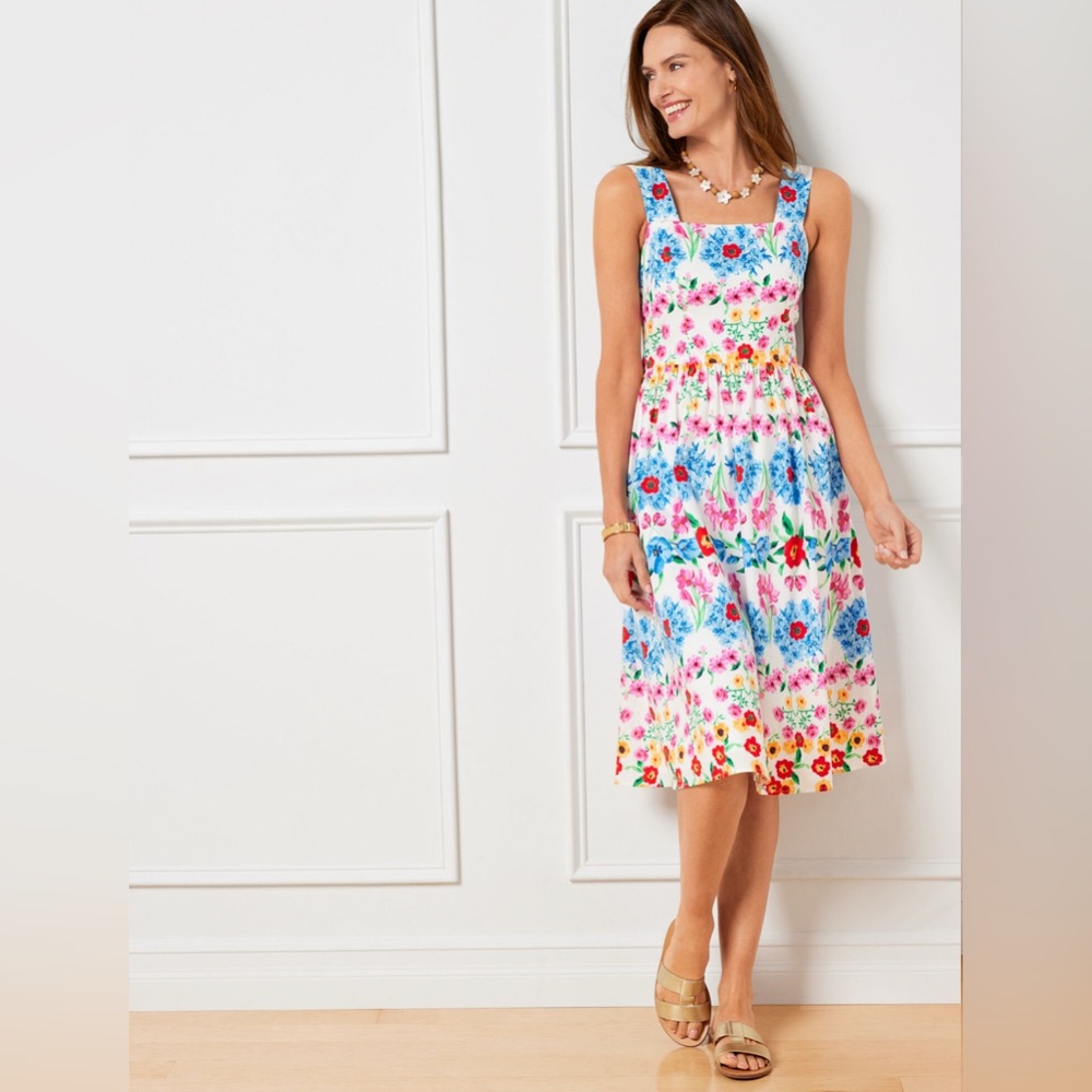 MAGGY LONDON Bohemian Fit & Flare Midi Dress Tank Top Bold Bright Floral Size 4